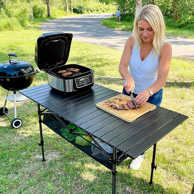 47in Portable Camping Table, Folding Beach Table, with Storage Net & Bag Easy to Carry, Prefect for Outdoor, Picnic, BBQ, Cooking, Festival, Beach, Home Use