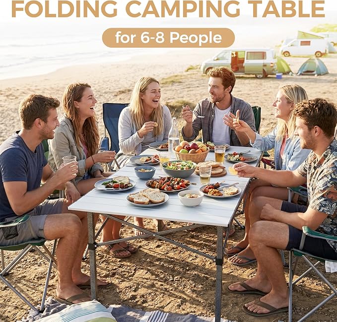 KingCamp Aluminum Camping Table Foldable, Large 53.5" Roll Up Camp Table Folding Seamless Tabletop Heavy Duty Duck Hunting Camping Tables Metal Portable Outdoor Collapsible for RV BBQ Picnic Hunting