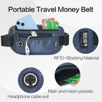 Slim Money Belt for Travel - Anti-Theft Hidden Passport Holder Waist Wallet with Secure Pouch for Cash, Credit Cards & Phone Safe Small Navy Blue