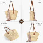 Trifabricy Beach Bags for Women, Summer Straw Bag, Woven Straw Beach Tote Bag Shoulder Handbags