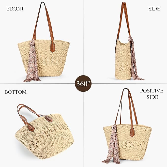 Trifabricy Beach Bags for Women, Summer Straw Bag, Woven Straw Beach Tote Bag Shoulder Handbags