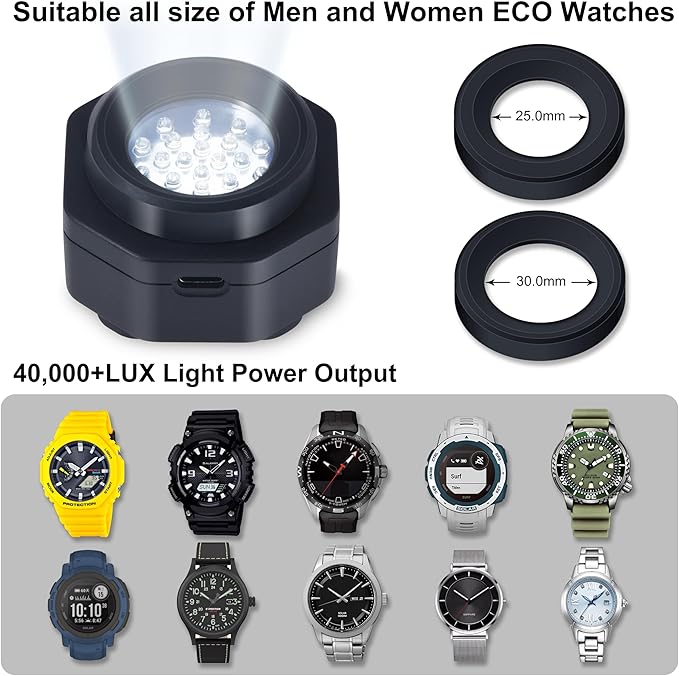 CoolFire (The Original) - USB-C UV Free Solar Watch Fast Charger for All Eco Solar Watches. Safe 24/7 Charging (No 8H Timer Needed). Reloj Hombre Solar Charger. Fits G-Shock, Citizen, Seiko, Garmin WT