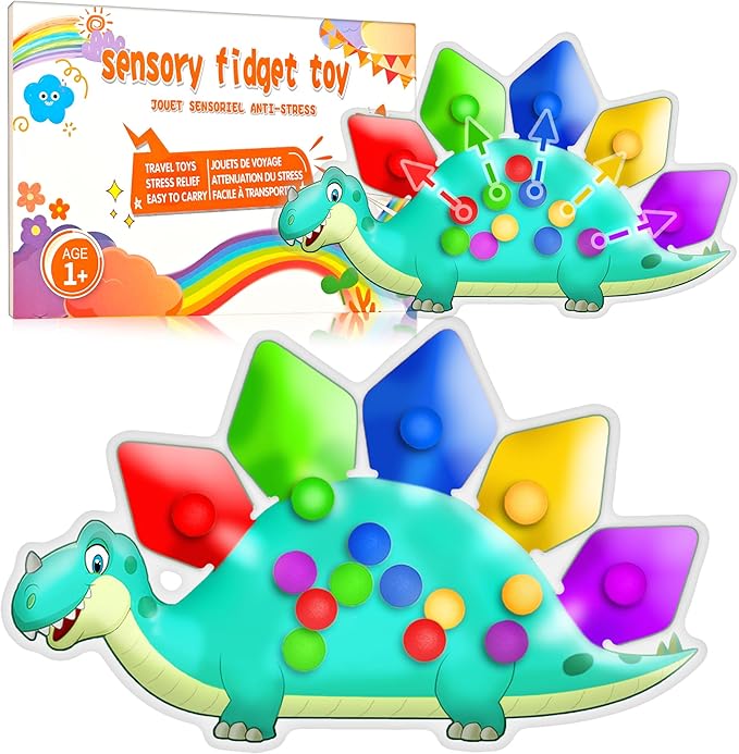 Dinosaur Color Sorting Sensory Toy Travel Toys for Toddler 1-3 Airplane Toy Roadtrip Essenstial for Toddlers Boys Gifts Fine Motor Autism Calm Fidget Montessori Preschool Activities for Kid Christmas