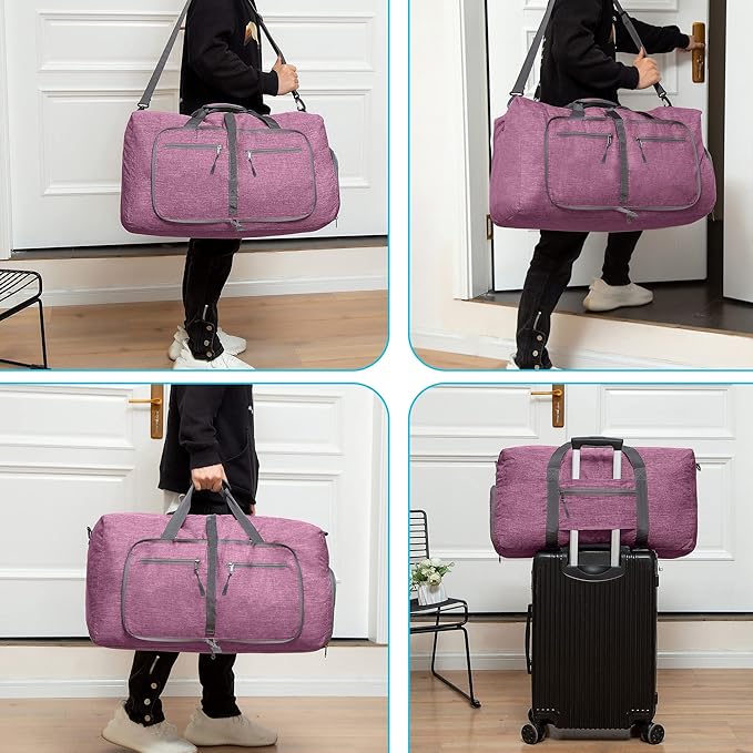 Vomgomfom 65L/85L/115L Foldable Travel Duffle Bag, Lightweight Checked Luggage with Shoe Compartment, Water-Resistant Weekender Overnight Bag for Men & Women