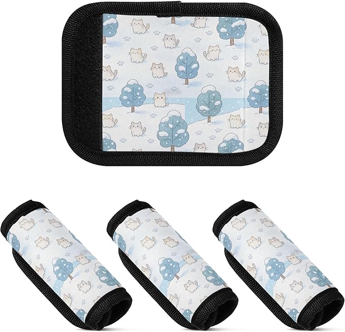 Snowy Kitten Cuddle Stretchy Wraps Luggage Tags Handle Grip Luggage Identifier for Airport Travel Bag