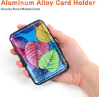 Mayski Credit Card Holder, RFID Blocking, Aluminum Alloy Hard Case, Small Mini Business Metal Wallet for Women Men, Colorful Leaves