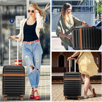 Kono Luggage Set 3 Pieces Expandable PC ABS Durable Suitcase Hardside with Double Spinner Wheels Tsa Lock Black Brown(20in/24in/28in)