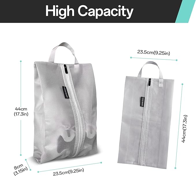 Travel Shoe Bags, Water Resistant TPU Mesh with Zipper, Travel Essentials for Men & Women (Grey, 2 Set)