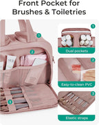 BAGSMART Travel Toiletry Bag, Lightweight Large Wide-open Travel Bag for Women, Puffy Cosmetic Makeup Bag Organizer with Handle for Accessories,Essentials, Toiletries, Dark Pink