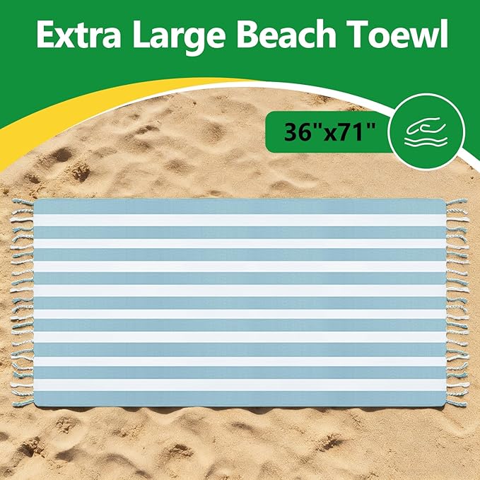 12 Pack Turkish Beach Towel 36"x71" Extra Large Beach Towels Sand Free Bath Towels Adults Lightweight Quick Dry Pool Towels Blue