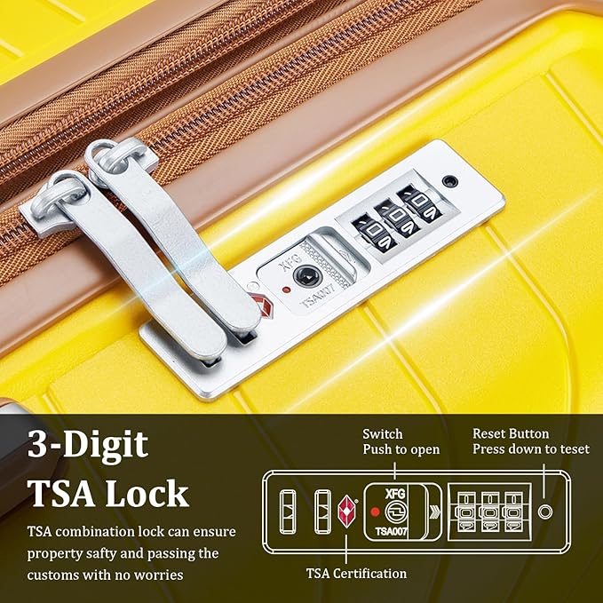 4 Piece Luggage Set, Hardside Expandable Lightweight Suitcase with 360° Mute Spinner Wheels Luggage Sets, TSA Lock, 14/20/24/28 Inch Travel Luggage for Men, Women and Girls (Yellow)