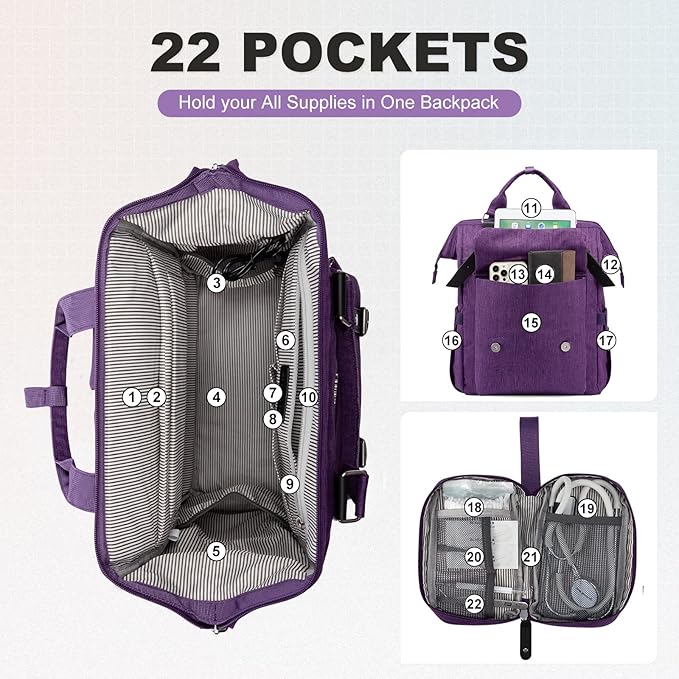 LOVEVOOK Laptop Backpack for Women Teacher Doctor Nurse Bags Work Backpack Purse Business Computer Bag, College Daypack, Anti-theft Travel Backpack with USB Charging Port, Dark Purple