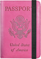 Passport Holder Cover Wallet Travel Essentials RFID Blocking Leather Card Case International Must Haves Travel Accessories for Women Men(101#Pink)