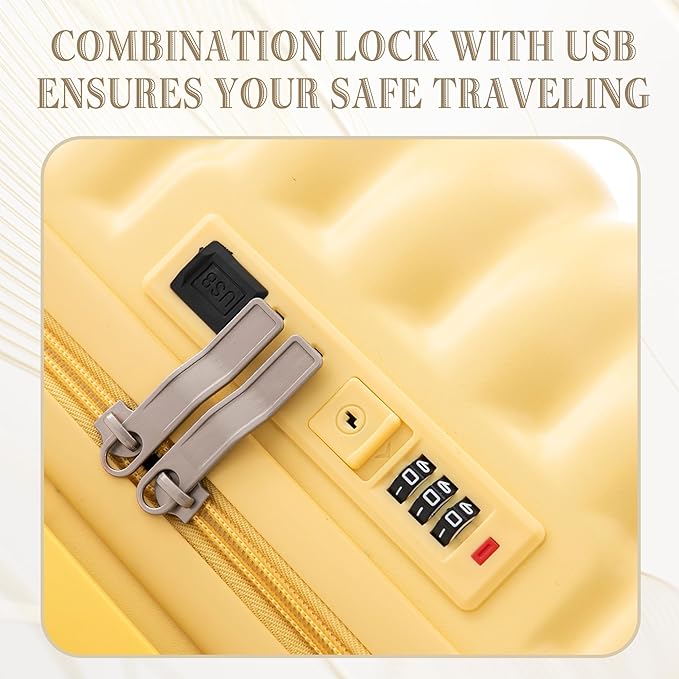 Luggage Sets 3 Piece with Double Spinner Wheels, Carry on Hardshell ABS Suitcases Set with TSA Lock, Lghtweight Checked Luggage for Different Travelling (Yellow, 20"/24"/28")