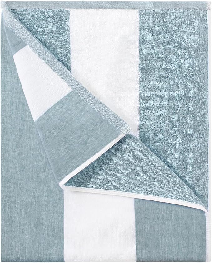 HENBAY Cotton Oversized Beach Towel - Large 70 x 35 Inch Pool Towel, Smoke Blue Striped Quick Dry Swimming Cabana Towel