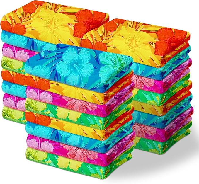 Kaufman - Colorful Hibiscus Beach Towels | 100% Cotton with Ends Hemmed | 30" x 60" | Colorful Soft & Absorbent Pool Towels for Adults and Kids | Fiber Reactive | 24 Pack