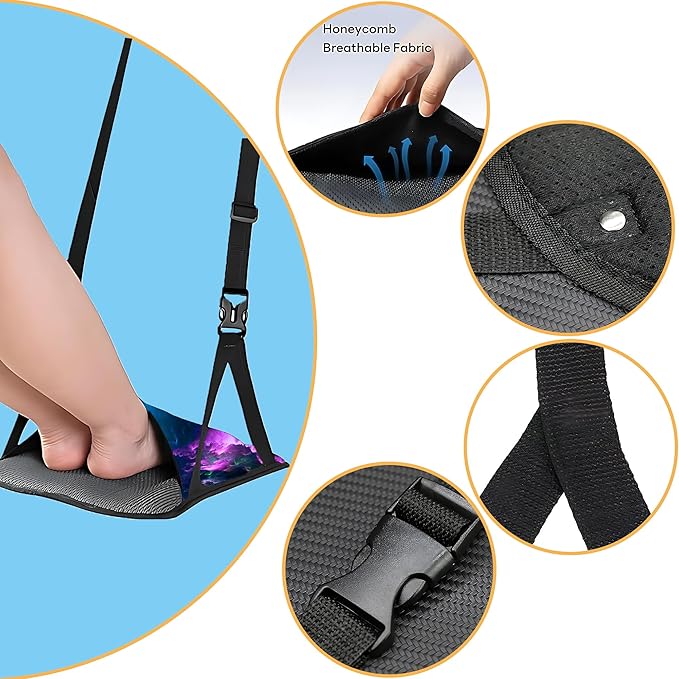 Foot Hammock for Plane Travel Essentials Relax Your Foot Rest for Airplane Gadgets Adustable Airplane Travel Accessories for Flight Essentials (Nice startt Sky)