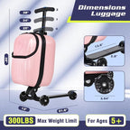 smilesun Foldable Ride On Scooter Suitcase with Front Opening, Lightweight Carry On Scooter Luggage for Adults, Teens & Kids（Pink 20-inch）