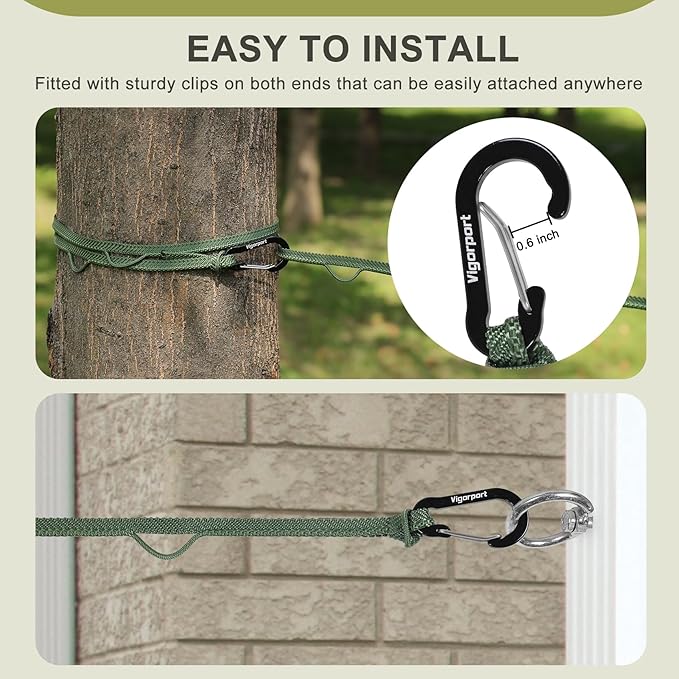 Vigorport Portable Travel Clothesline, Windproof Clothes Line with Hang Hole, Indoor and Outdoor Laundry Line with Clothespins for Hotel, Camping, RV, Cruise Ship (Green, 13.8Ft)