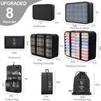 8 Set Packing Cubes for Travel,Suitcase Organizer Bags for Luggage with Shoe & Hanging Toiletry Bag, Vacation Essentials & Accessories for Cruise Ship, Airplane Must-Have,Road Trip & Camp Gifts(Black)