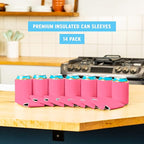 Blank Beer Can Coolers Sleeves (14-Pack) Soft Insulated Beer Can Cooler Sleeves - HTV Friendly Plain Can Sleeves for Soda, Beer Cans & Bottles - Blanks for Vinyl Projects & Wedding Favors (Pink)