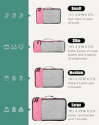 WTREE 4-Piece Packing Cubes Travel Accessories Set for Suitcases - Luggage Organizer Bags with Double Zipper - Mesh Top - Small/Medium/Large/Slim - Pink