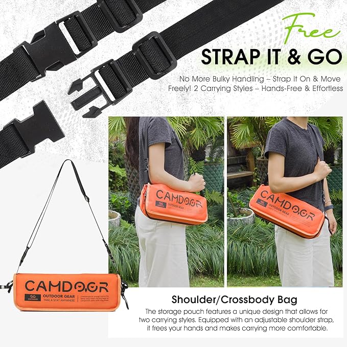 CAMDOOR Portable Collapsible Stool, 16″Folding Stool with 3 Side Pockets and Shoulder Strap, Extra Large Camping Chair Supports 400 lbs, Ultralight Portable Seat for Outdoor, Hiking, Fishing (Orange)