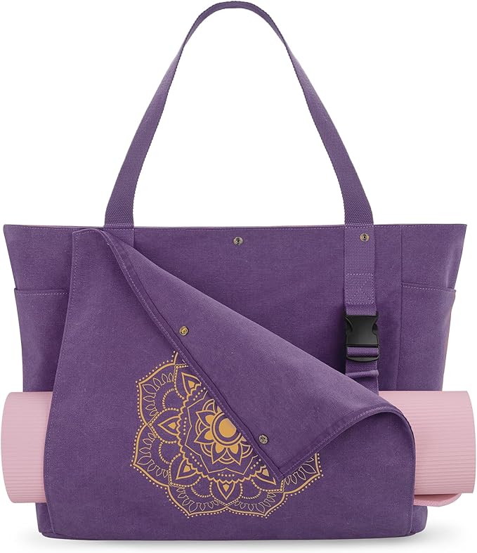 Gonex Yoga Mat Bag, Yoga Gym Bag Tote Bag with Multi Pockets For Women Men, Canvas Yoga Mat Carrier Take in Out Mat Easily For Pilates Travel Workout Office