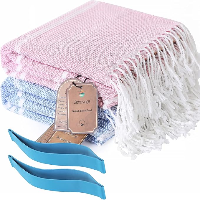 2 Packs Turkish Beach Pool Towels Sandproof Thin Lightweight Fast Drying Compact XL Large Big Wide Long Lounge Chair Cover Sandless Camping Blanket Gear Stuff Necessities Toallas de Playa Women Gifts