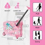 FUL Hello Kitty 19 Inch Carry On Luggage, Kids Ride On Suitcase with Spinner Wheels, Hardshell Rolling Travel Trolley, Pink