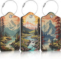 3 Pack Mountain Lake Scenery Luggage Tags for Suitcase Forest PU Leather Travel Luggage Tag Privacy Cover ID Label for Women Men Baggage Backpack Handbag School Bag