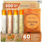 Terra Pure Wild Citrus Hotel Amenities Set | 1-Shoppe Amenities Kit | 1oz Shampoo, Conditioner, Body Wash, Lotion, Bar Soap | Travel Size | 300 Pieces