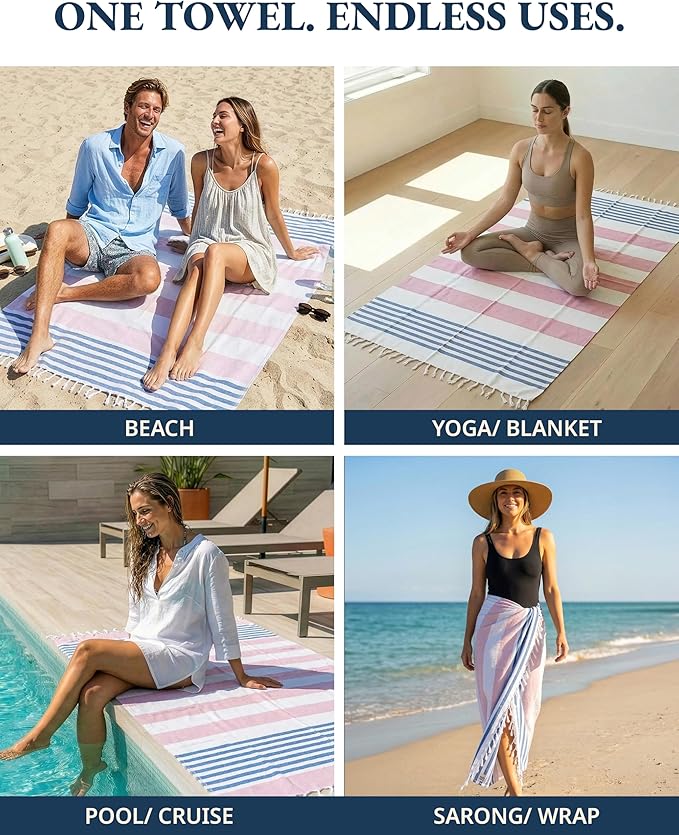 LANE LINEN Pool Towels, Turkish Beach Towels Oversized Set of 6, Pre-Washed,No Shrink, Quick Dry Travel Towel,Stylish Beach Towel for Women, Absorbent & Sand Free Towel, 39"x71"