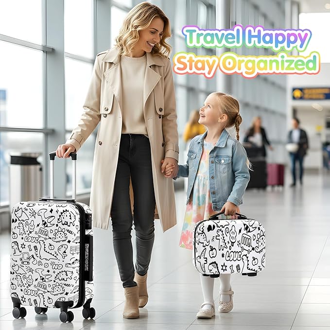 smilesun 14" & 20" Kids DIY Coloring Luggage Set, 2PCS Carry-On Durable Suitcase with Wipe-Clean Shell, Spinner Wheels, TSA Lock