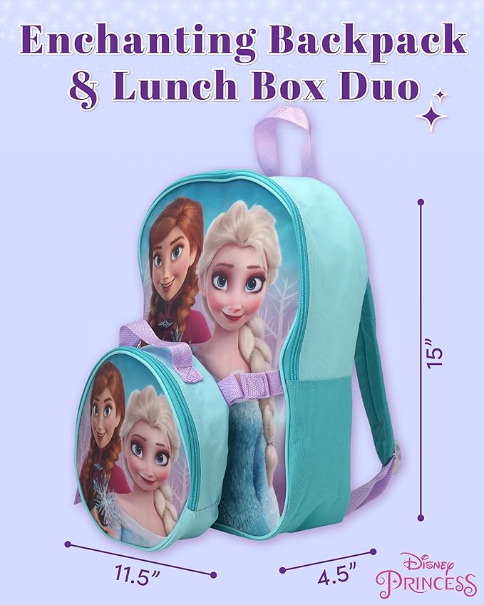 Fast Forward Disney Frozen Girls Backpack and Lunch Box Set - 2 Piece 15 Inch School Backpack With Detachable Lunch Bag Set, Size One Size, Frozen Round Lunch