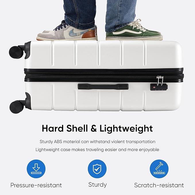 OLIXIS 20 Inch Carry-On Luggage, Hardside Suitcase with Spinner Wheels, Lightweight ABS Hard Shell Travel Luggage, TSA Approved Lock, Expandable Small Suitcase for Business & Travel–White