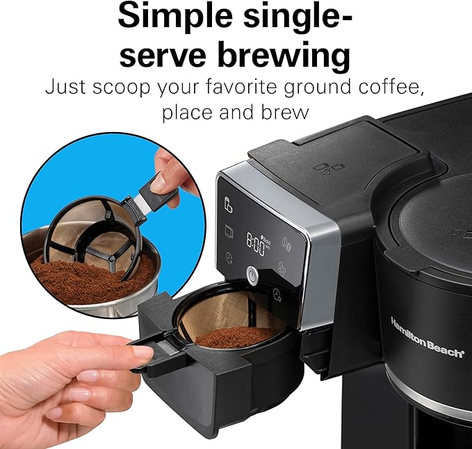 Hamilton Beach 2-Way 12 Cup Programmable Drip Hot and Iced Coffee Maker & Single Serve Coffee Machine, AquaFlow Showerhead, Glass Carafe, Auto Pause and Pour, Black (47500J)