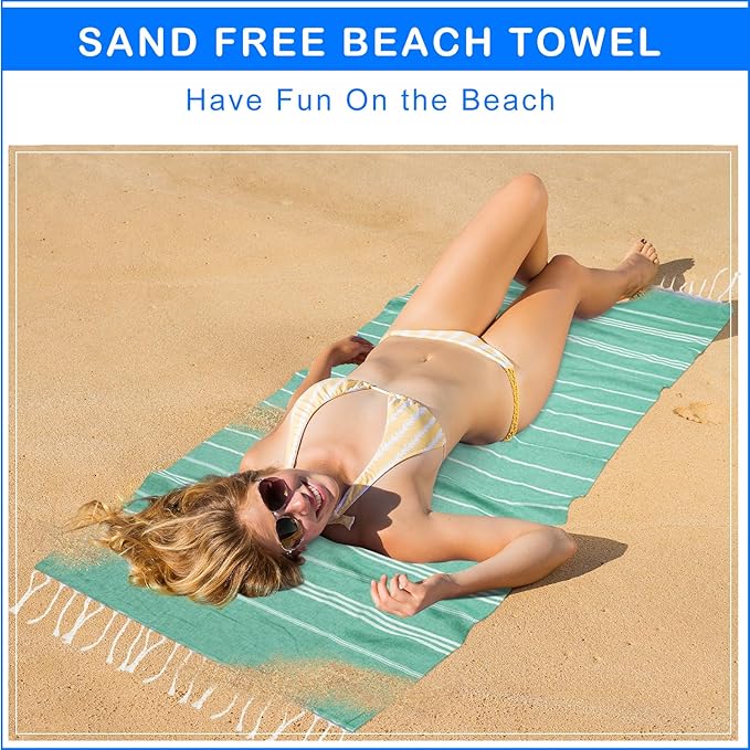YSYJ Turkish Beach Towel 6 Pack Beach Towels 36"x71" Beach Towel Oversized Sand Free Turkish Towel Quick Dry Bath Towels Teal