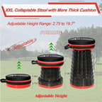 ALEVMOOM Upgraded XXL Collapsible Stool with Cushion 19.7",1000lbs Max Weight,Wider & Taller Pop Up Seat, Heavy Duty Portable Retractable Folding Stool for Camping & Outdoors (Red)