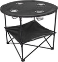 Camping Table - 2-Tier Folding Table with 4 Cupholders and Carry Bag for Picnic, Tailgate, Beach, or Camp - Camping Gear by Wakeman Outdoors (Black)