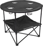 Camping Table - 2-Tier Folding Table with 4 Cupholders and Carry Bag for Picnic, Tailgate, Beach, or Camp - Camping Gear by Wakeman Outdoors (Black)