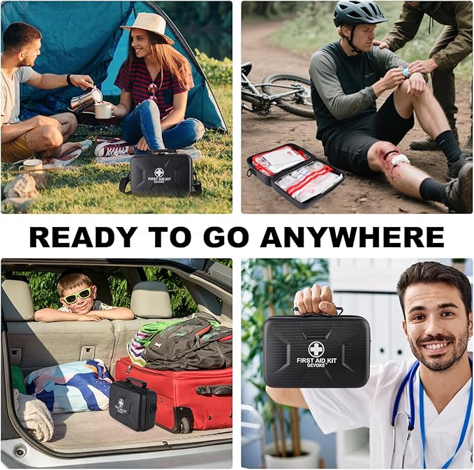 Gevoke 410 Piece Waterproof Hard Shell First Aid Kit for Home, Car, Travel, Camping, Truck, Hiking, Sports, Office, Vehicle & Outdoor Emergencies - Emergency Medical Kits (Black)