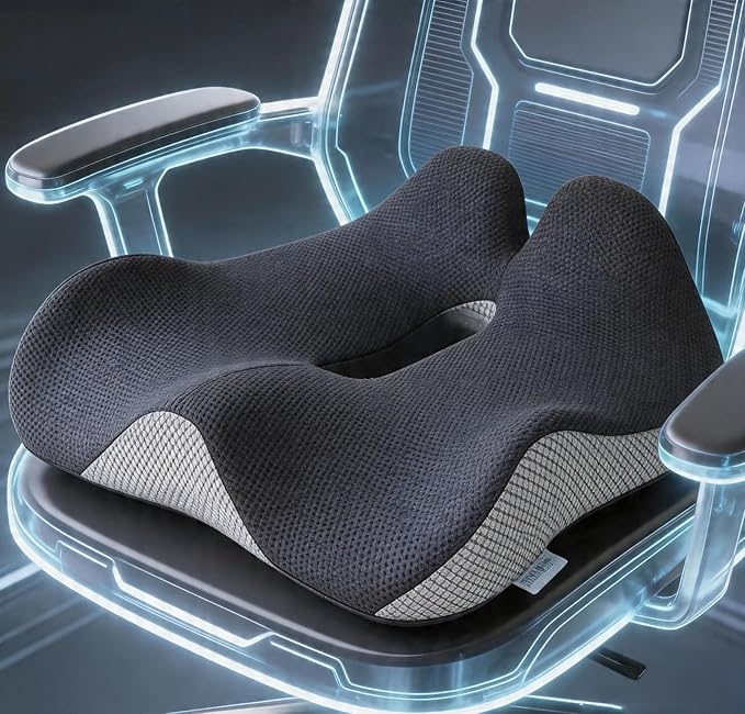 18x16 Inch Memory Foam Seat Cushion for Office Chair, Car & Truck, Ergonomic Chair Cushion for Long Sitting, Thick Supportive Seat Pad with Non-Slip Bottom, Washable Cover