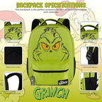 AI ACCESSORY INNOVATIONS Dr. Suess’s The Grinch Backpack for Boys & Girls Featuring a Big Face Grinch, 16”Bookbag w/Molded Nope Dangle, Green