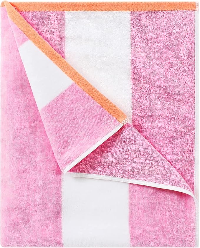 HENBAY Cotton Oversized Beach Towel - Large 70 x 35 Inch Pool Towel, Rose Red Striped Quick Dry Swimming Cabana Towel