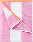HENBAY Cotton Oversized Beach Towel - Large 70 x 35 Inch Pool Towel, Rose Red Striped Quick Dry Swimming Cabana Towel