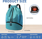 JELUTAR Drawstring Backpack Gym Bag with Shoes Compartment for Soccer, Basketball, Swim, Water-Resistant String Backpack Beach Cinch for Women Men, Teal