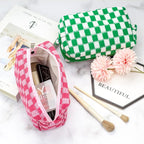 PAZIMIIK Checkered Makeup Bag for Purse Portable Zipper Make Up Pouch Small Cosmetic Case for Travel Accessories (6PCS Green)