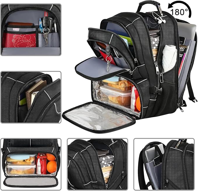VECKUSON Lunch Bag Backpack, Insulated Cooler Lunch Box Backpack, Extra Large Travel Laptop Backpack TSA Friendly RFID Computer College bag for Women Men Fits 17.3 Inch Laptop