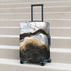 Travel Luggage Cover, White Black Gold Marble Abstract Washable Elastic Baggage Cover Double-sided with Zipper Closure for Wheeled Suitcase Fits 22-24 Inch